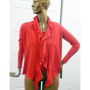 LaFayette 148 New York sz‎ P Red 100% Wool 2pc Ruffled Cardigan Twinset